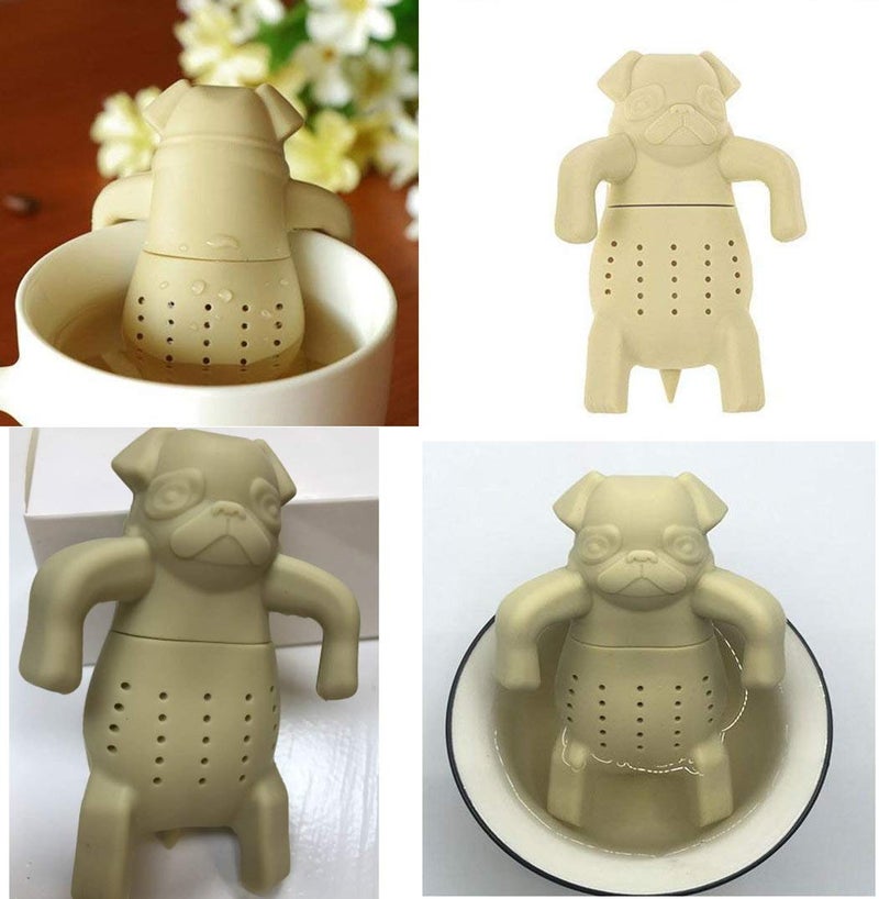 ArtiWare SET of 2 black & tan Dog Pug Shape Tea Infusers Loose Leaf Strainer Herbal & Fruit Tea Filter Diffuser Food Grade Silicone Add fun to tea time - Image 2